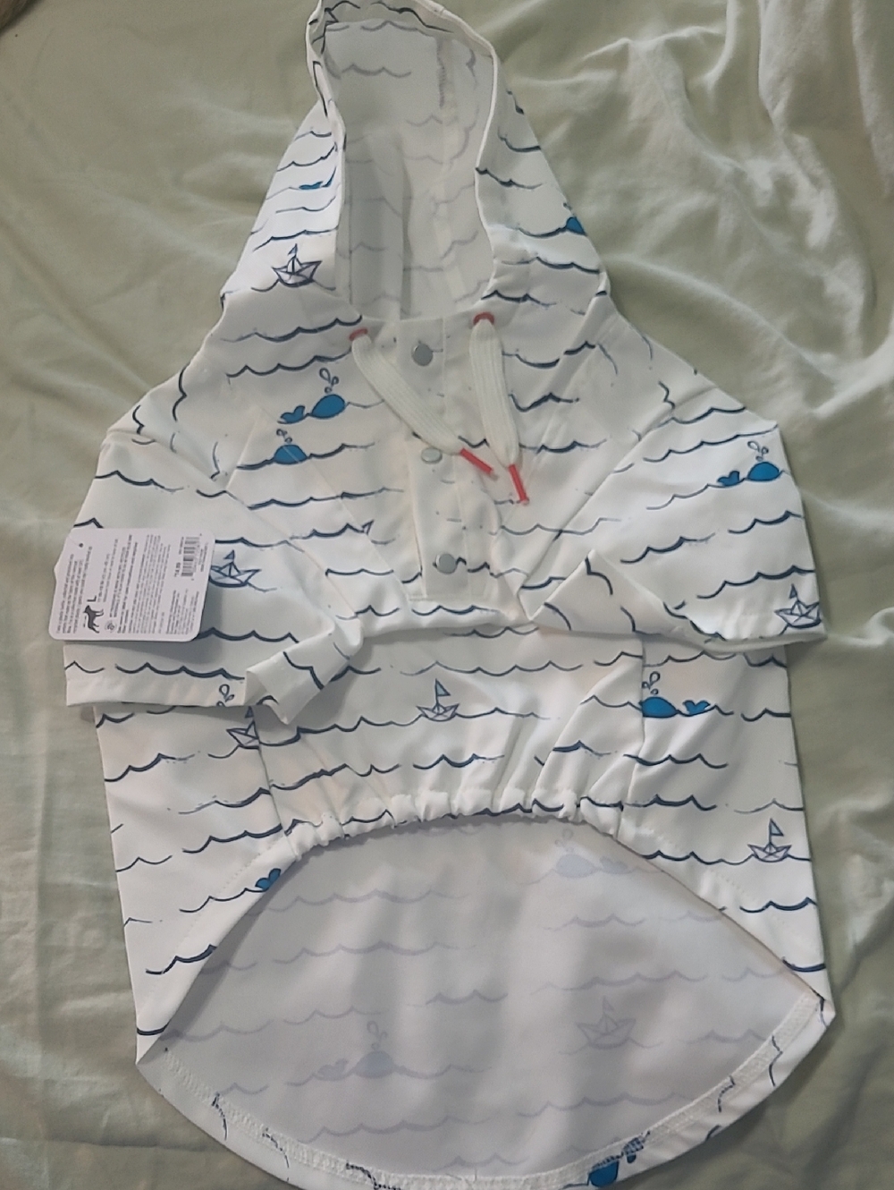 White Nautical Whale Print Dog Hooded Raincoat- Unbranded